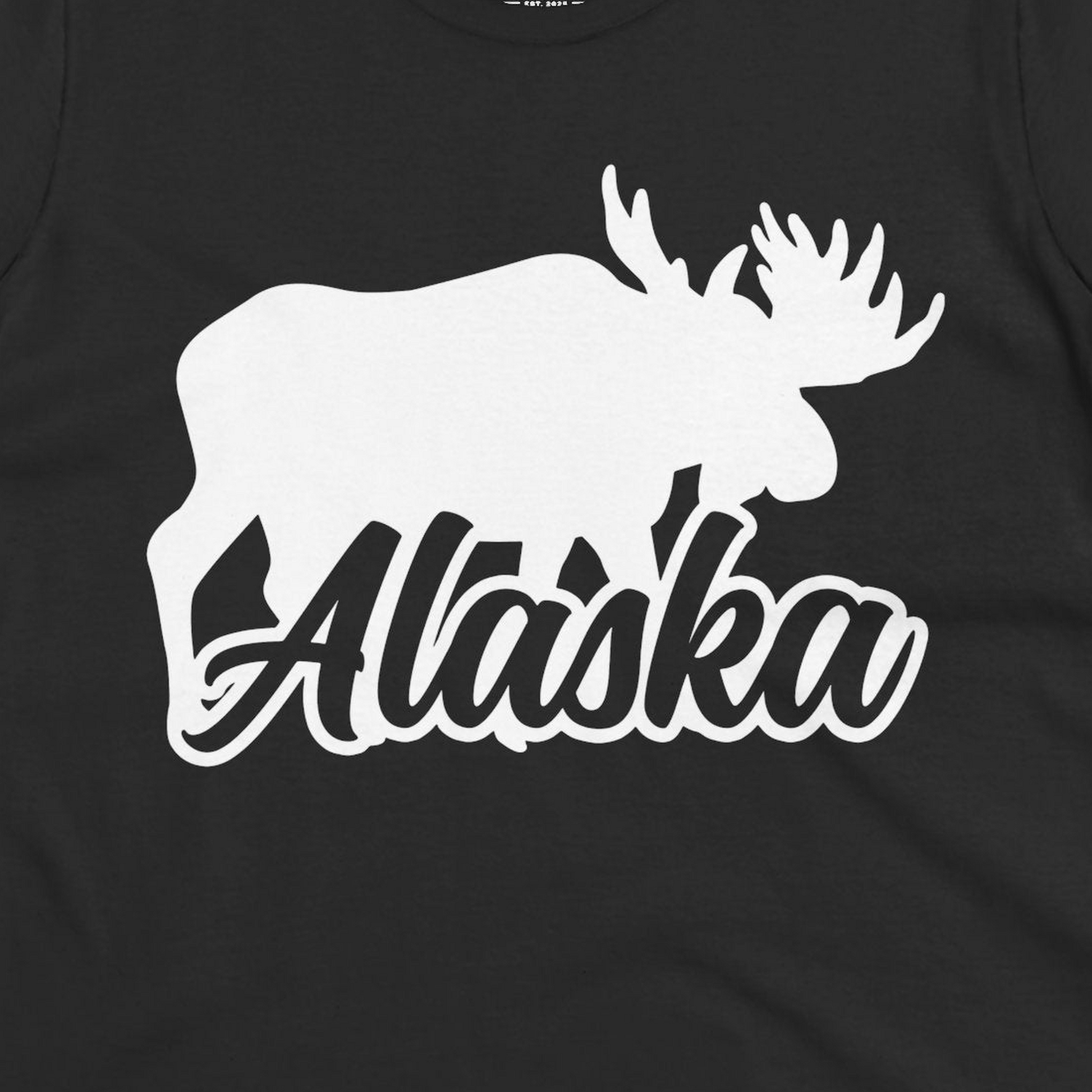 Alaska Moose Wildlife Silhouette Shirt Ladies T-Shirt – Black – Alaska Cruise Shirts Close Up