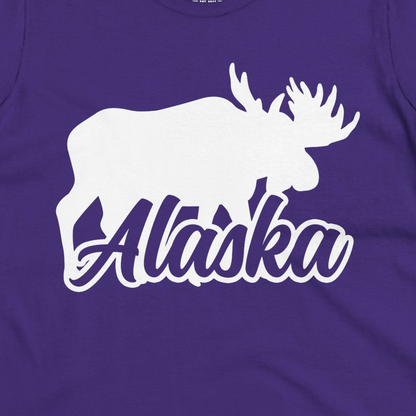 Alaska Moose Wildlife Silhouette Shirt Ladies T-Shirt – Purple – Alaska Cruise Shirts Close Up