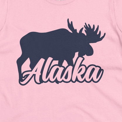 Alaska Moose Wildlife Silhouette Shirt Ladies T-Shirt – Light Pink – Alaska Cruise Shirts Close Up