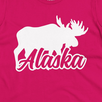 Alaska Moose Wildlife Silhouette Shirt Ladies T-Shirt – Heliconia – Alaska Cruise Shirts Close Up