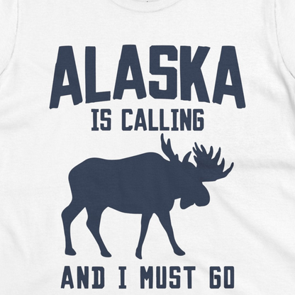 Alaska Is Calling Moose Silhouette Shirt Ladies T-Shirt – White – Alaska Cruise Shirts Close Up