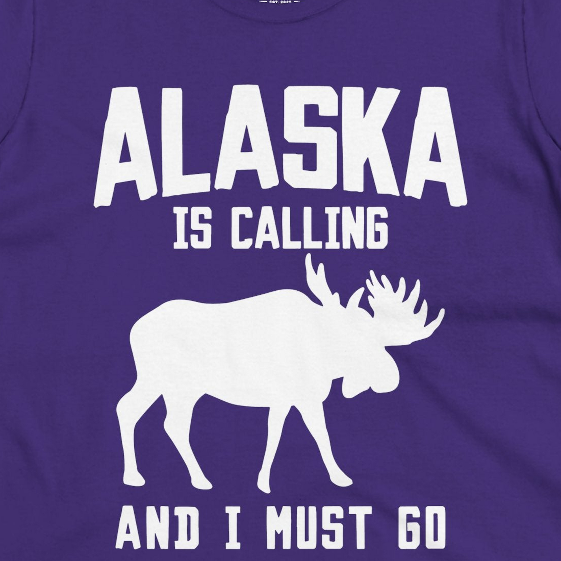 Alaska Is Calling Moose Silhouette Shirt Ladies T-Shirt – Purple – Alaska Cruise Shirts Close Up