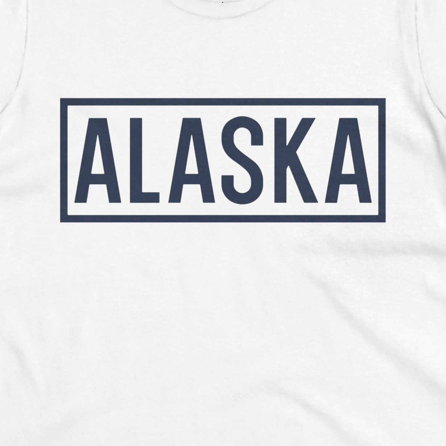 Alaska Bold Text Minimalist Monochrome Graphic Shirt for Travelers — Ladies Tee Ladies T-Shirt – White – Alaska Cruise Shirts Close Up