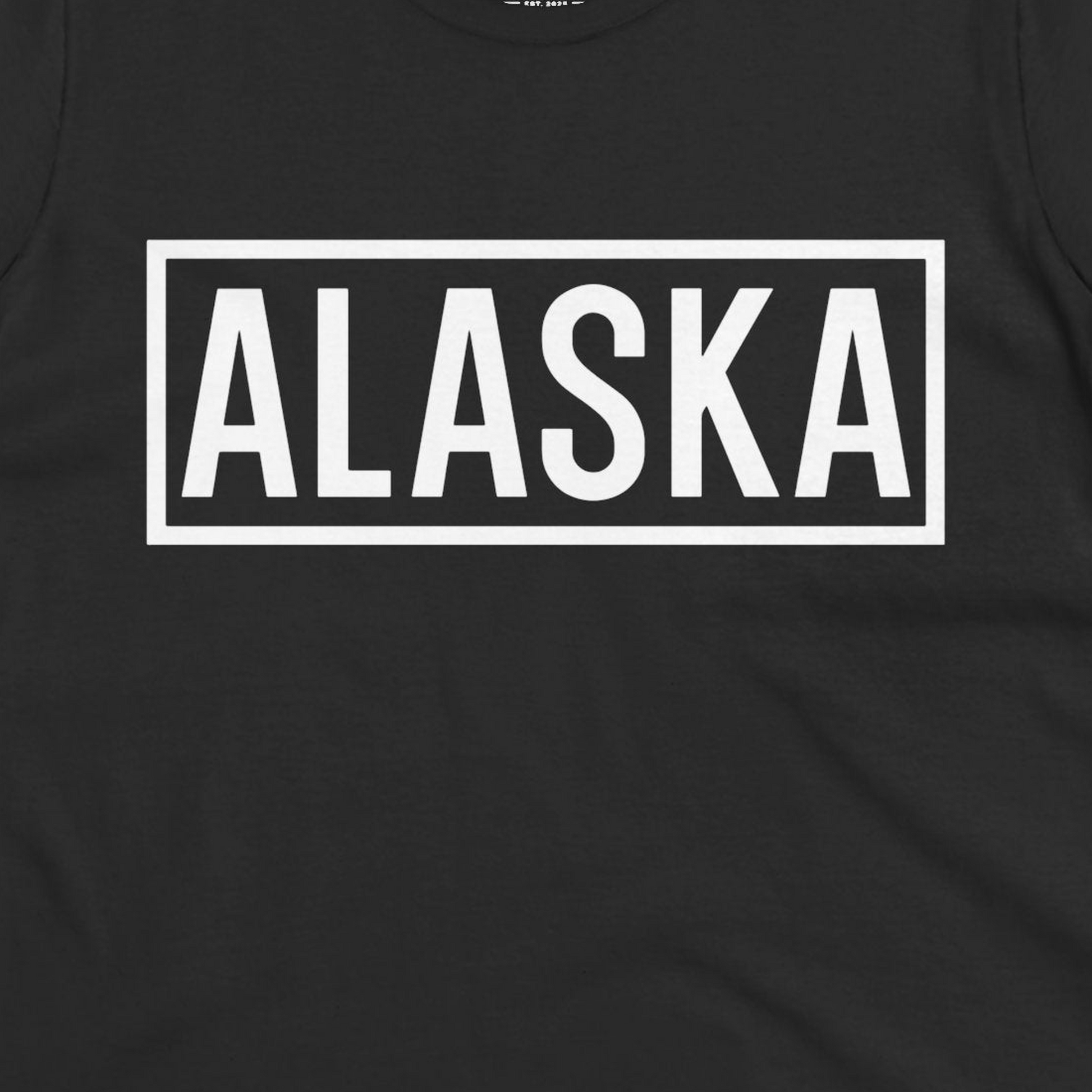 Alaska Bold Text Minimalist Monochrome Graphic Shirt for Travelers — Ladies Tee Ladies T-Shirt – Black – Alaska Cruise Shirts Close Up