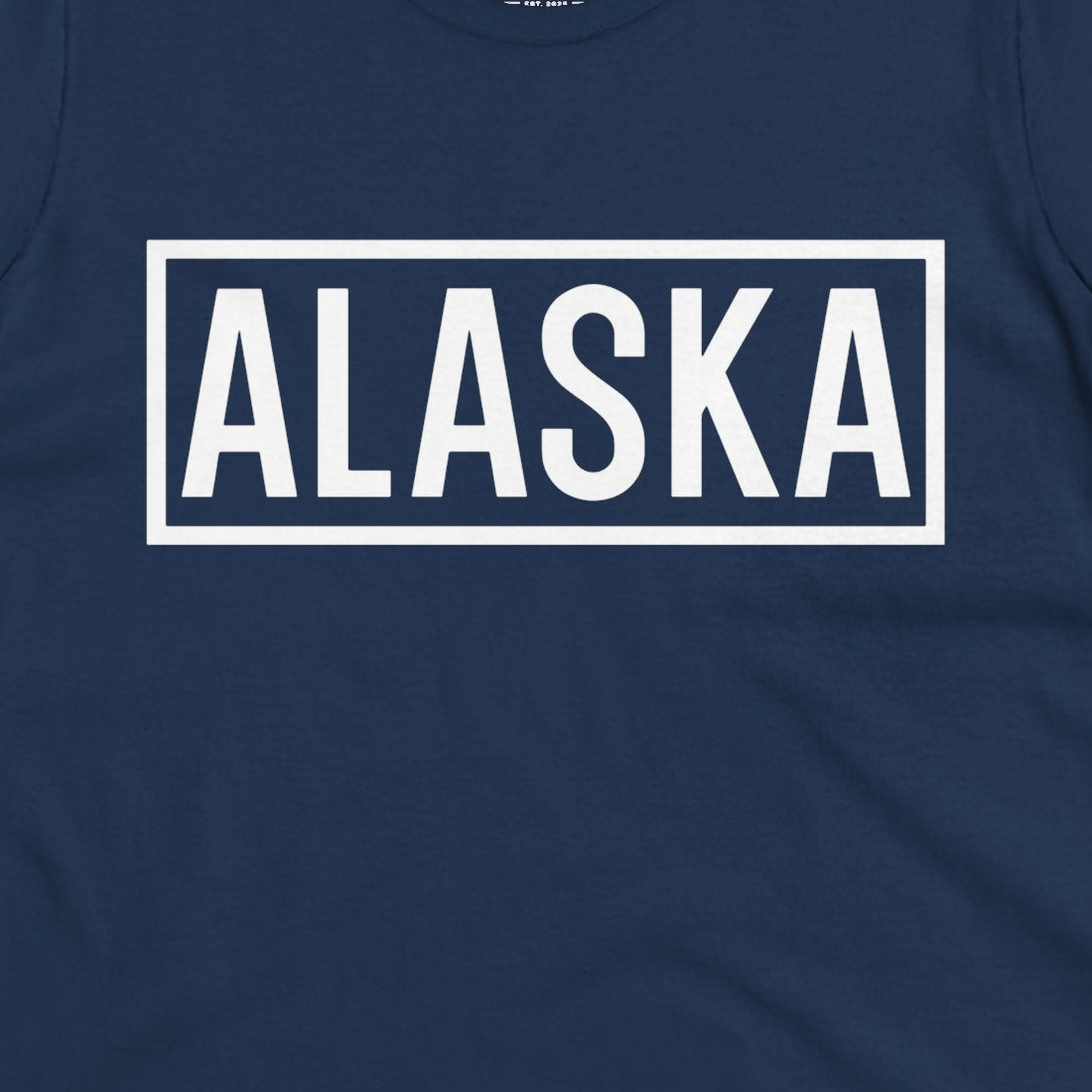 Alaska Bold Text Minimalist Monochrome Graphic Shirt for Travelers — Ladies Tee Ladies T-Shirt – Navy – Alaska Cruise Shirts Close Up