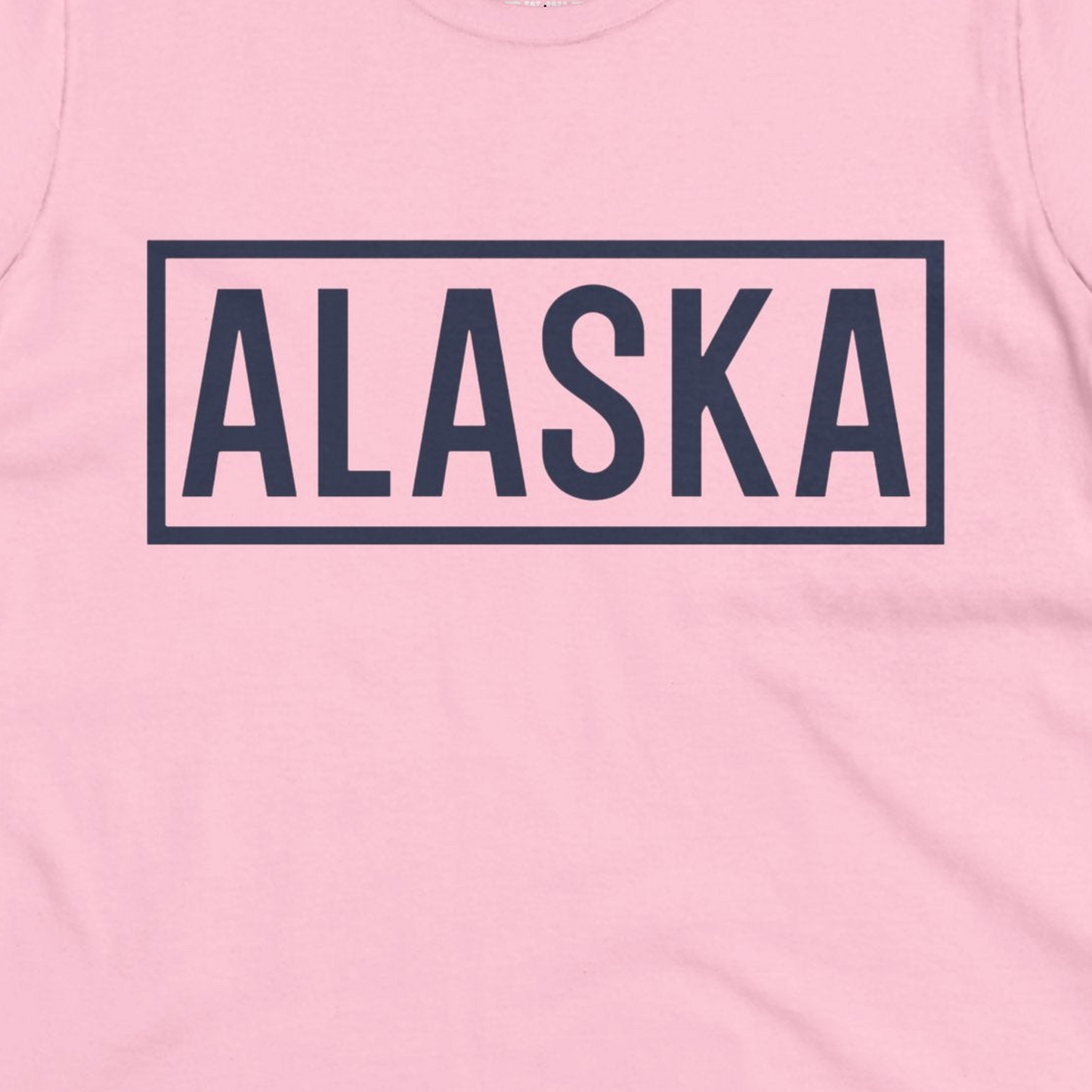 Alaska Bold Text Minimalist Monochrome Graphic Shirt for Travelers — Ladies Tee Ladies T-Shirt – Light Pink – Alaska Cruise Shirts Close Up