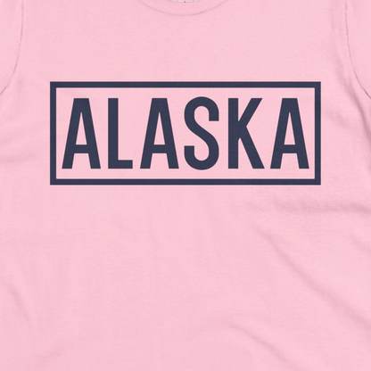 Alaska Bold Text Minimalist Monochrome Graphic Shirt for Travelers — Ladies Tee Ladies T-Shirt – Light Pink – Alaska Cruise Shirts Close Up