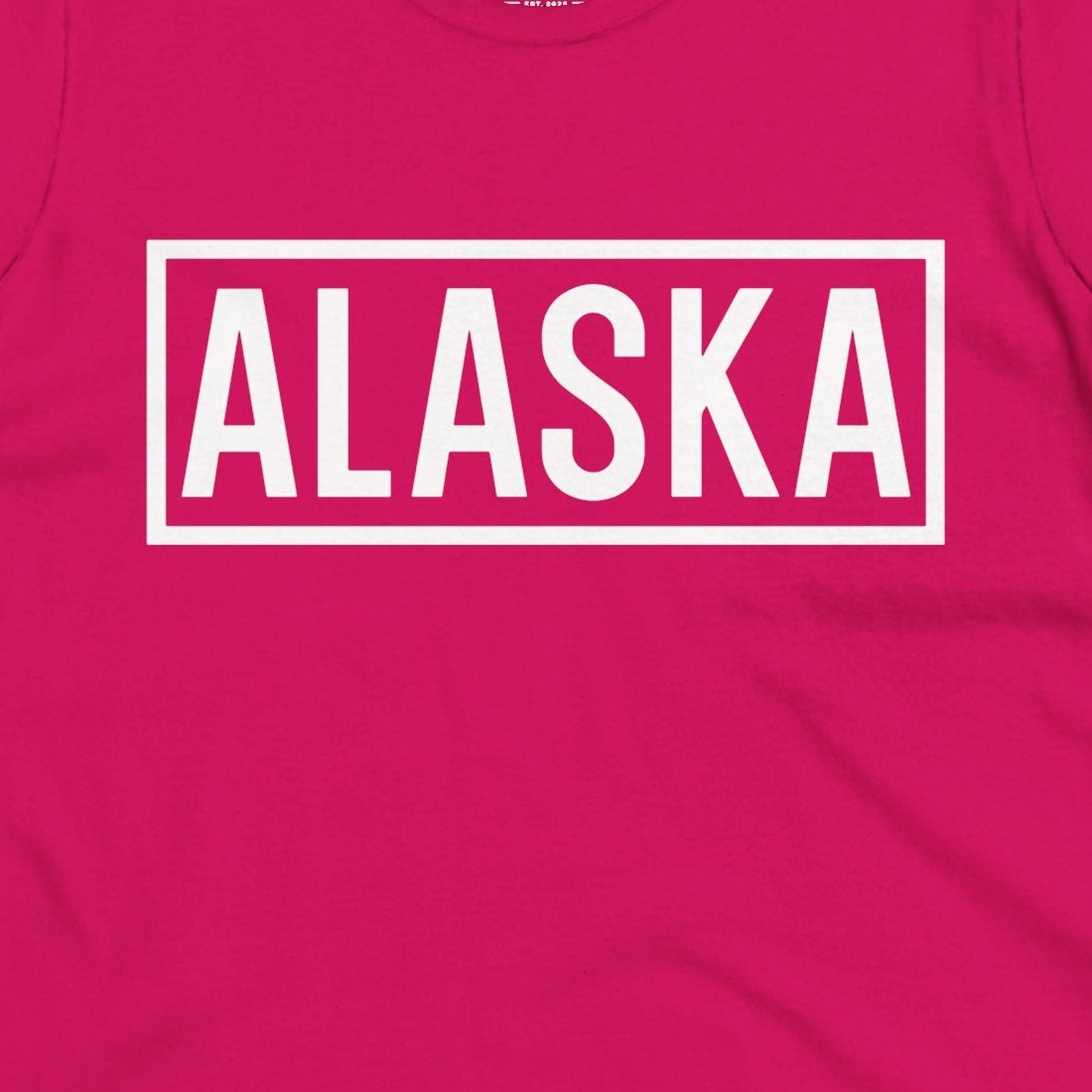 Alaska Bold Text Minimalist Monochrome Graphic Shirt for Travelers — Ladies Tee Ladies T-Shirt – Heliconia – Alaska Cruise Shirts Close Up