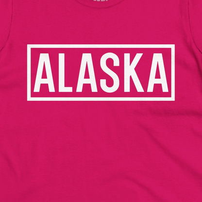 Alaska Bold Text Minimalist Monochrome Graphic Shirt for Travelers — Ladies Tee Ladies T-Shirt – Heliconia – Alaska Cruise Shirts Close Up