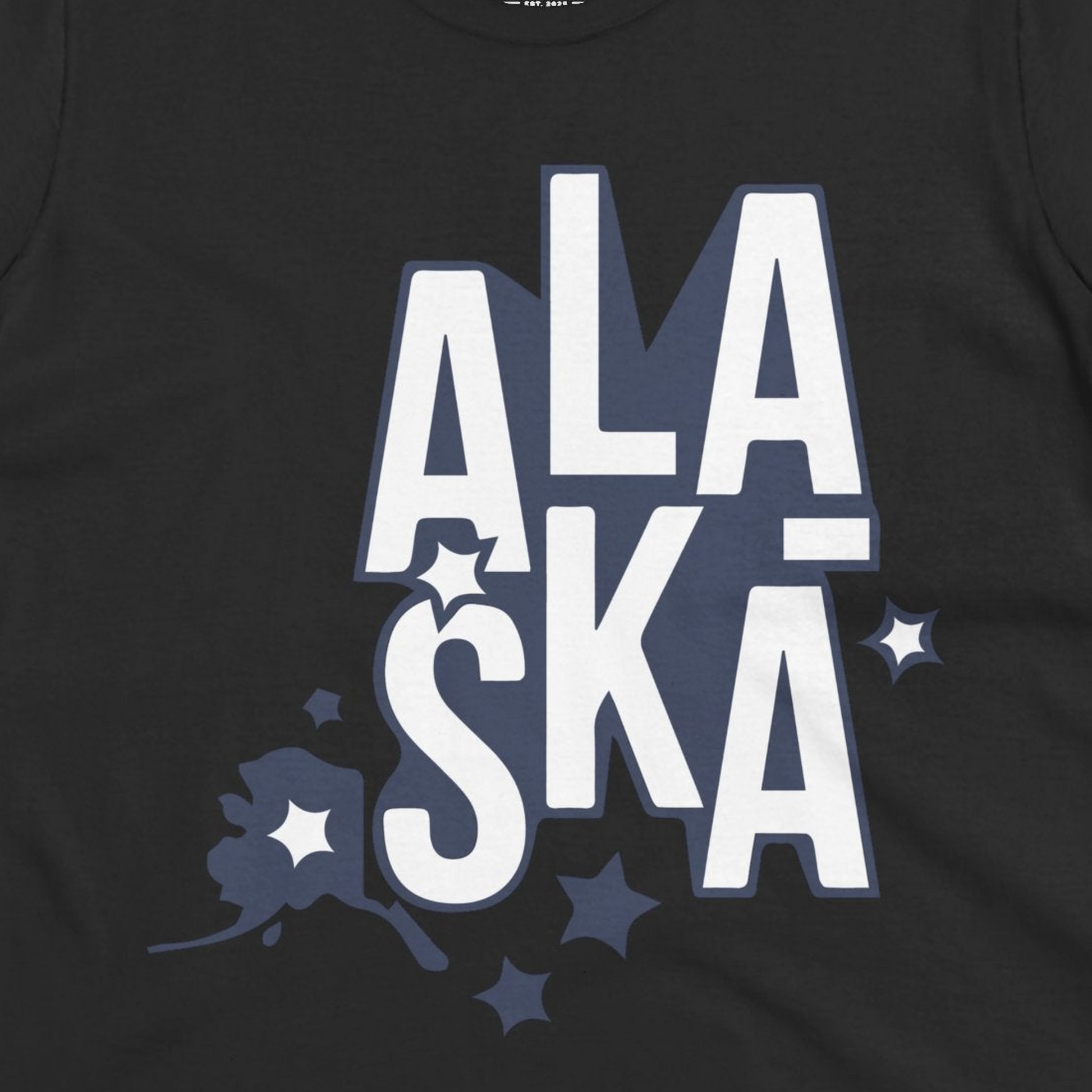 Alaska Stars Bold Typography Shirt Ladies T-Shirt – Black – Alaska Cruise Shirts Close Up