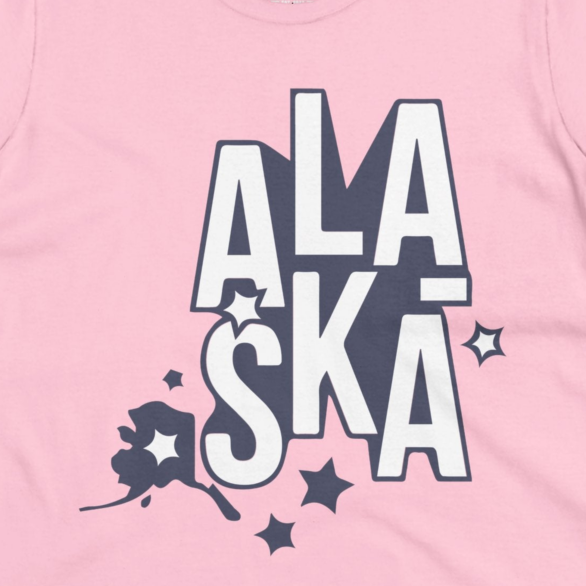 Alaska Stars Bold Typography Shirt Ladies T-Shirt – Light Pink – Alaska Cruise Shirts Close Up