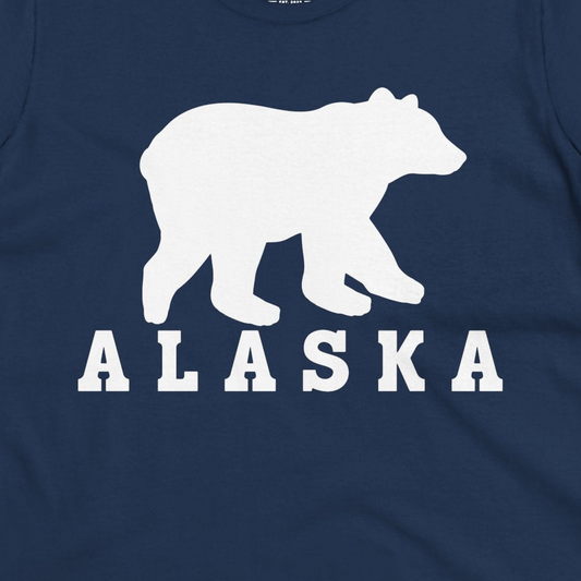 Alaska Bear Silhouette Shirt Ladies T-Shirt – Navy – Alaska Cruise Shirts Close Up