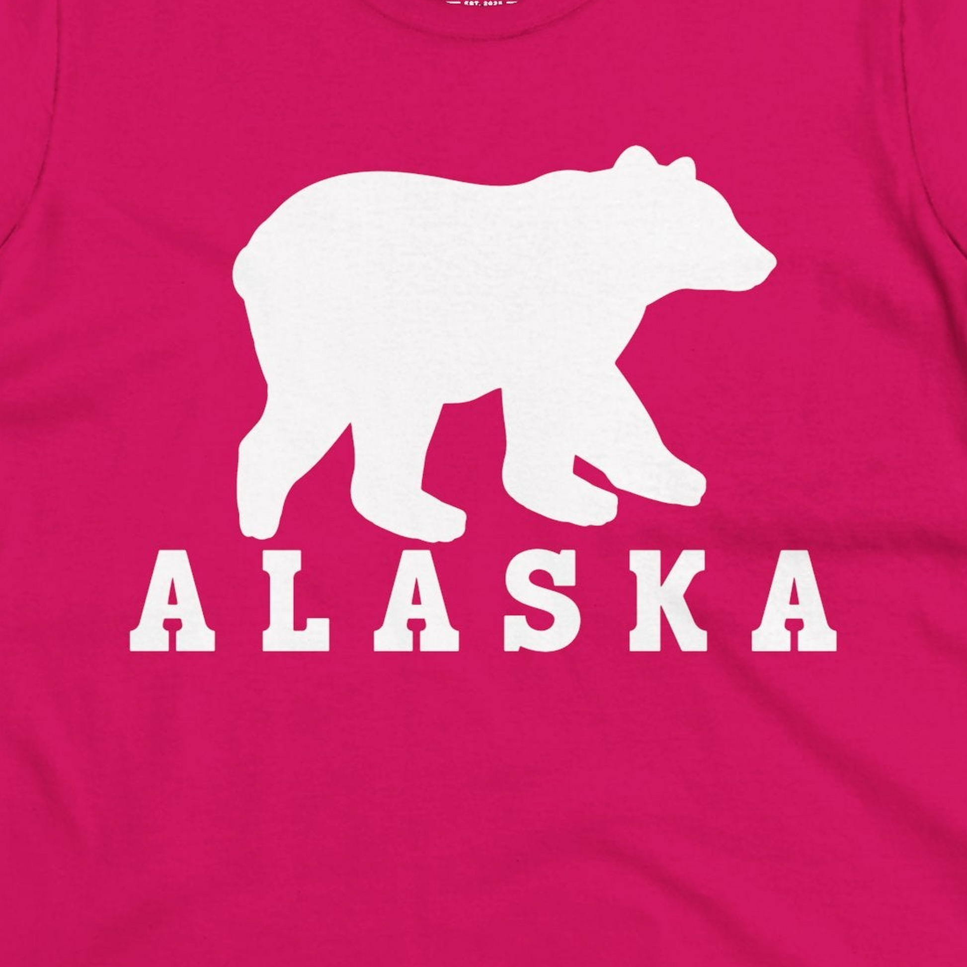 Alaska Bear Silhouette Shirt Ladies T-Shirt – Heliconia – Alaska Cruise Shirts Close Up