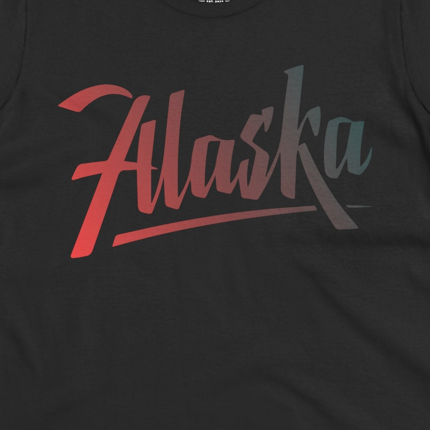 Alaska Script Wordmark Shirt Ladies T-Shirt – Black – Alaska Cruise Shirts Close Up