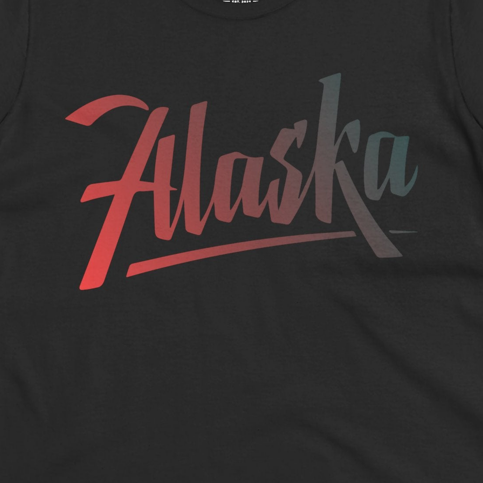 Alaska Script Wordmark Shirt Ladies T-Shirt – Black – Alaska Cruise Shirts Close Up
