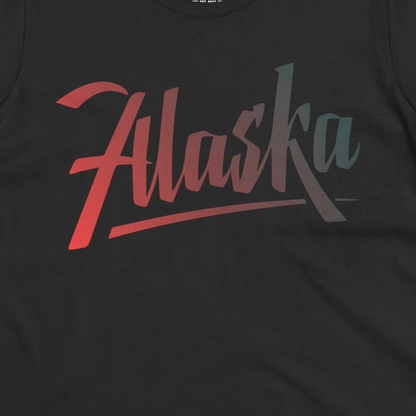Alaska Script Wordmark Shirt Ladies T-Shirt – Black – Alaska Cruise Shirts Close Up