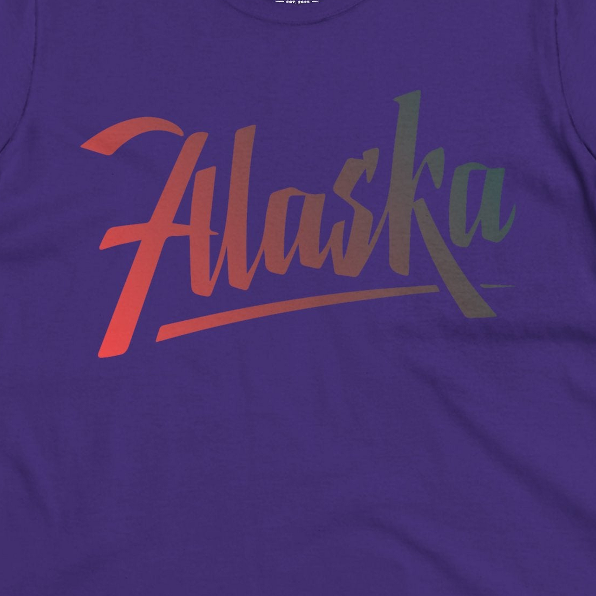 Alaska Script Wordmark Shirt Ladies T-Shirt – Purple – Alaska Cruise Shirts Close Up