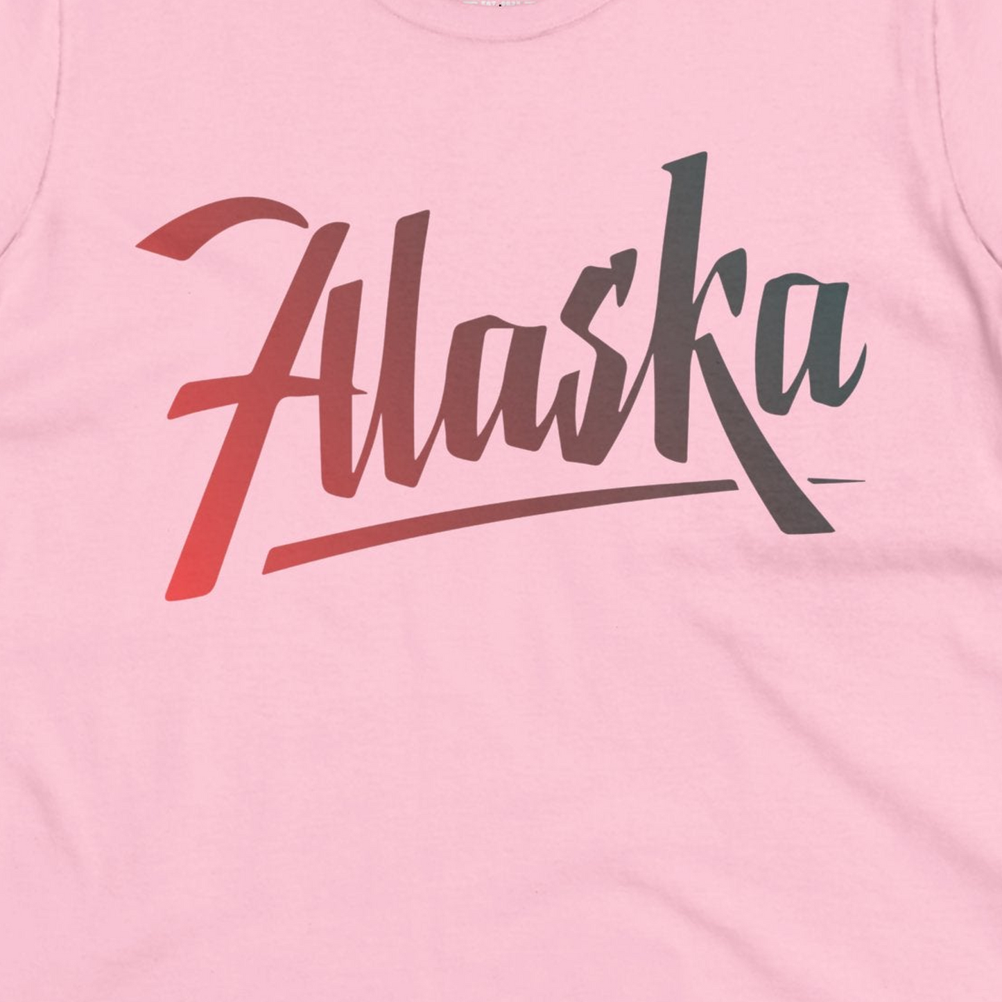Alaska Script Wordmark Shirt Ladies T-Shirt – Light Pink – Alaska Cruise Shirts Close Up