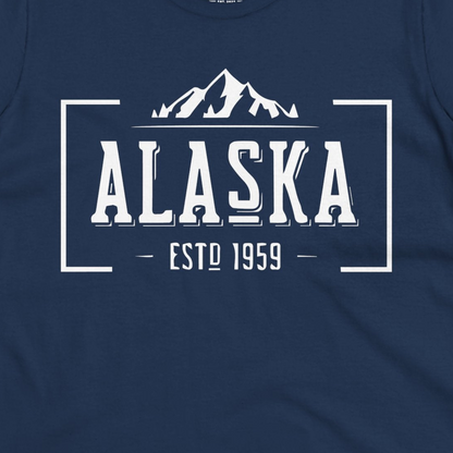 Vintage Alaska Estd 1959 Shirt Ladies T-Shirt – Navy – Alaska Cruise Shirts Close Up