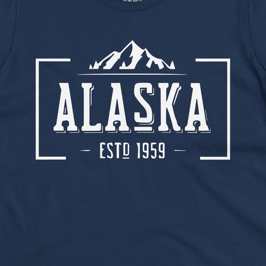 Vintage Alaska Estd 1959 Shirt Ladies T-Shirt – Navy – Alaska Cruise Shirts Close Up