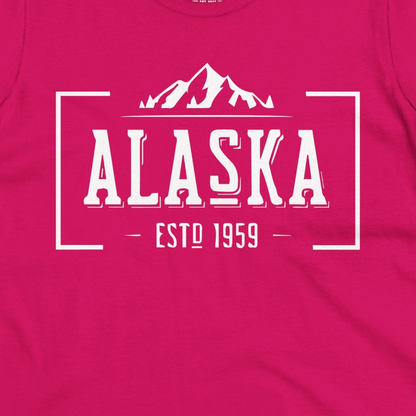 Vintage Alaska Estd 1959 Shirt Ladies T-Shirt – Heliconia – Alaska Cruise Shirts Close Up