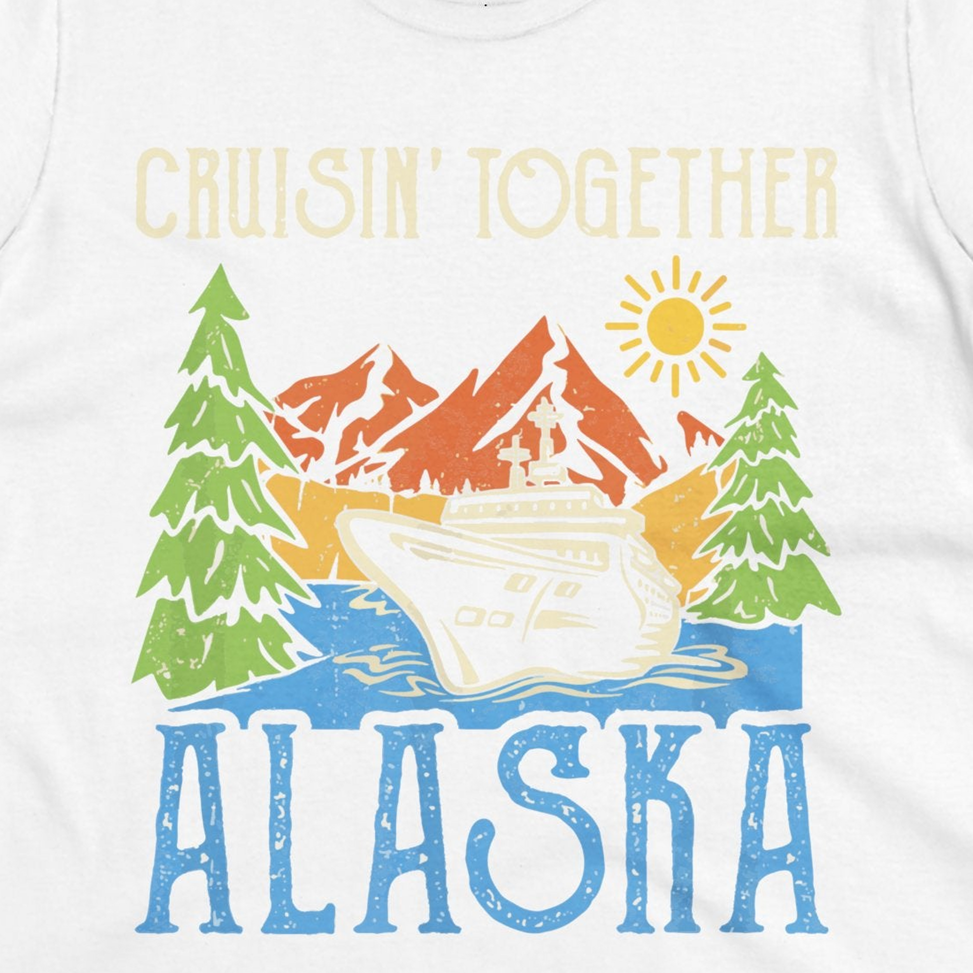 Alaska Cruise Adventure Nature Landscape Retro Family Shirt — Ladies Tee Ladies T-Shirt – White – Alaska Cruise Shirts Close Up