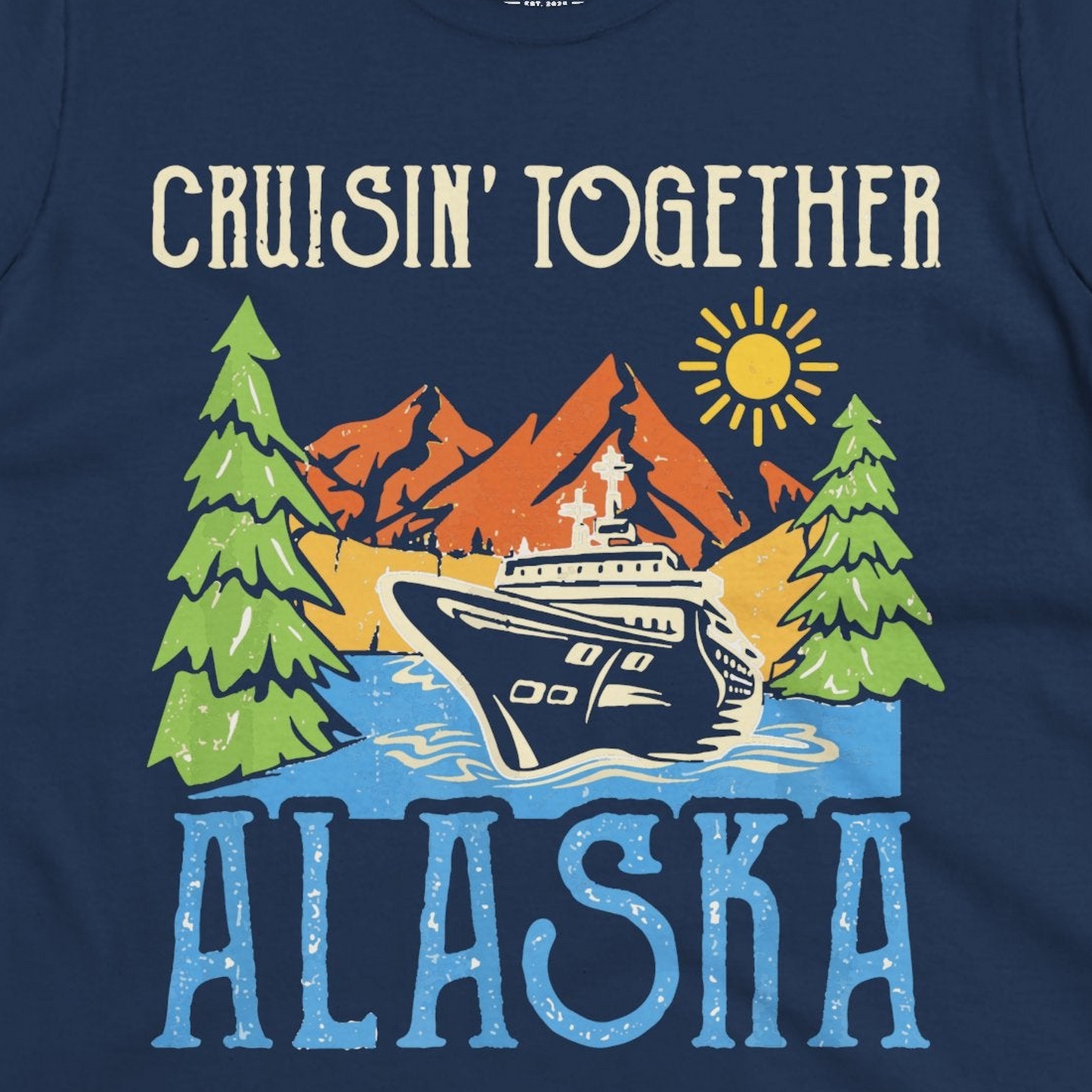 Alaska Cruise Adventure Nature Landscape Retro Family Shirt — Ladies Tee Ladies T-Shirt – Navy – Alaska Cruise Shirts Close Up