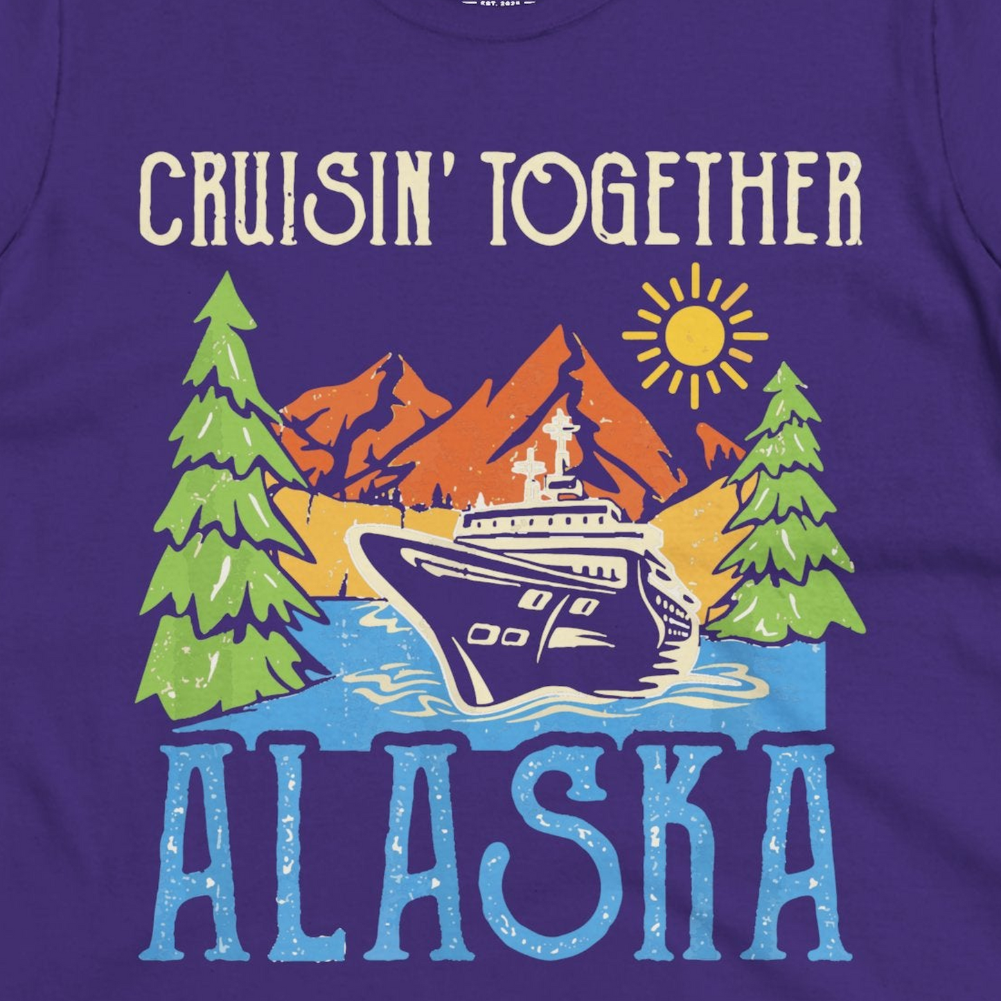 Alaska Cruise Adventure Nature Landscape Retro Family Shirt — Ladies Tee Ladies T-Shirt – Purple – Alaska Cruise Shirts Close Up