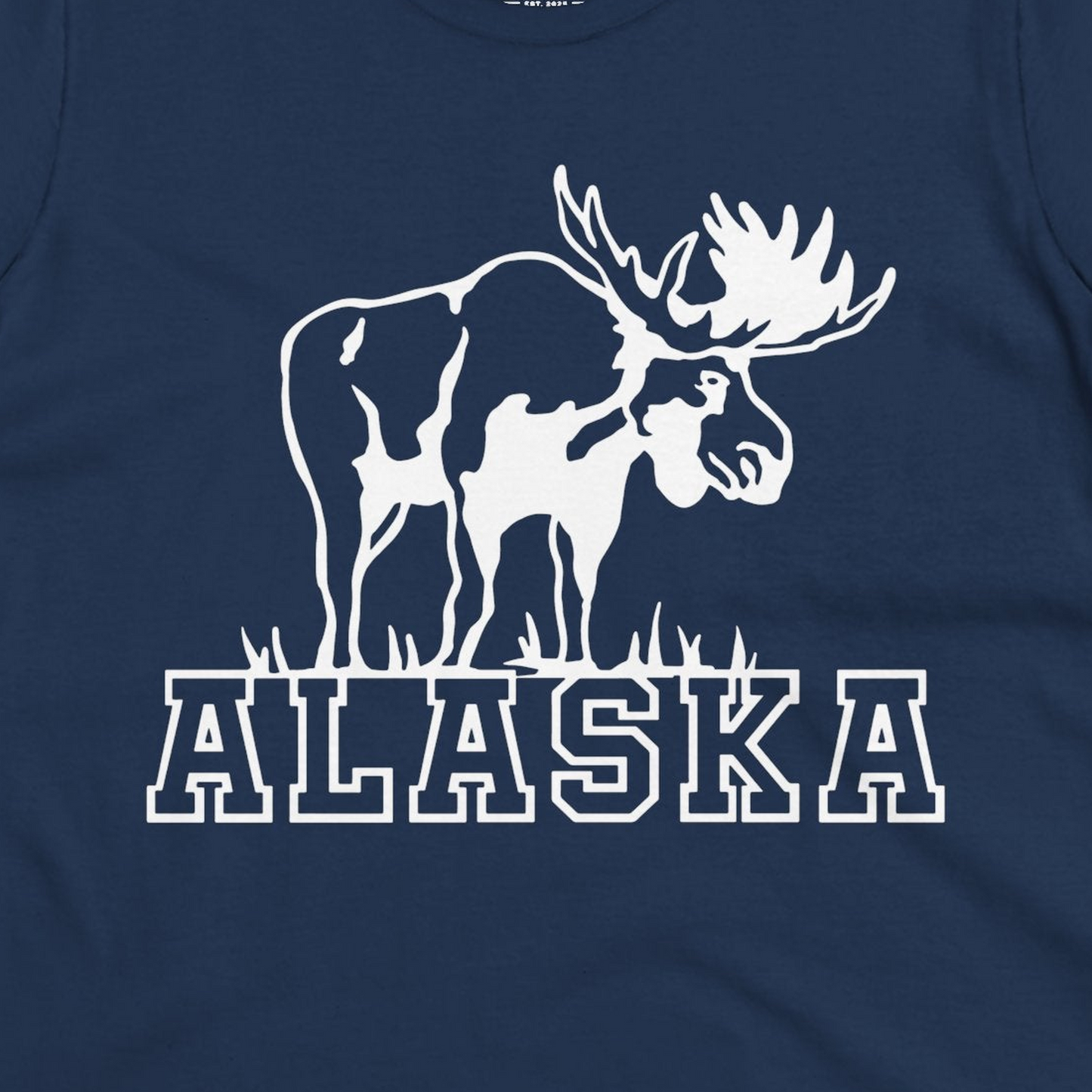 Alaska Moose Silhouette Shirt Ladies T-Shirt – Navy – Alaska Cruise Shirts Close Up