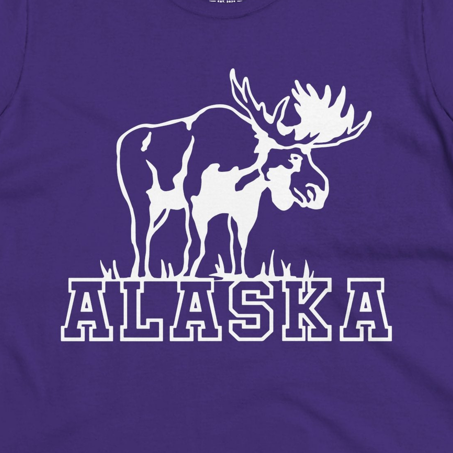 Alaska Moose Silhouette Shirt Ladies T-Shirt – Purple – Alaska Cruise Shirts Close Up