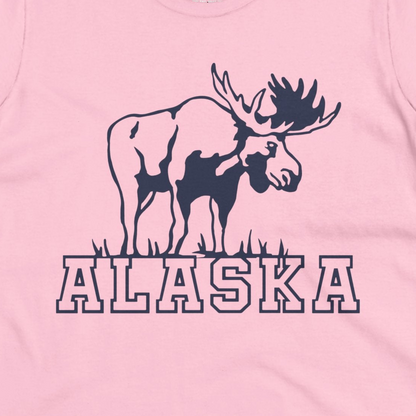 Alaska Moose Silhouette Shirt Ladies T-Shirt – Light Pink – Alaska Cruise Shirts Close Up