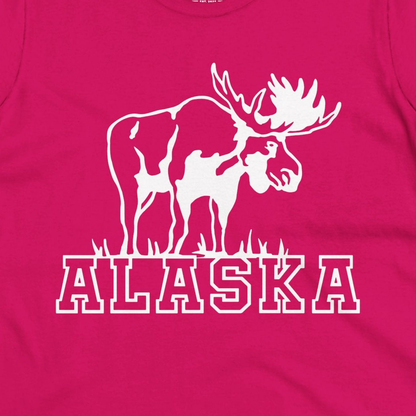 Alaska Moose Silhouette Shirt Ladies T-Shirt – Heliconia – Alaska Cruise Shirts Close Up