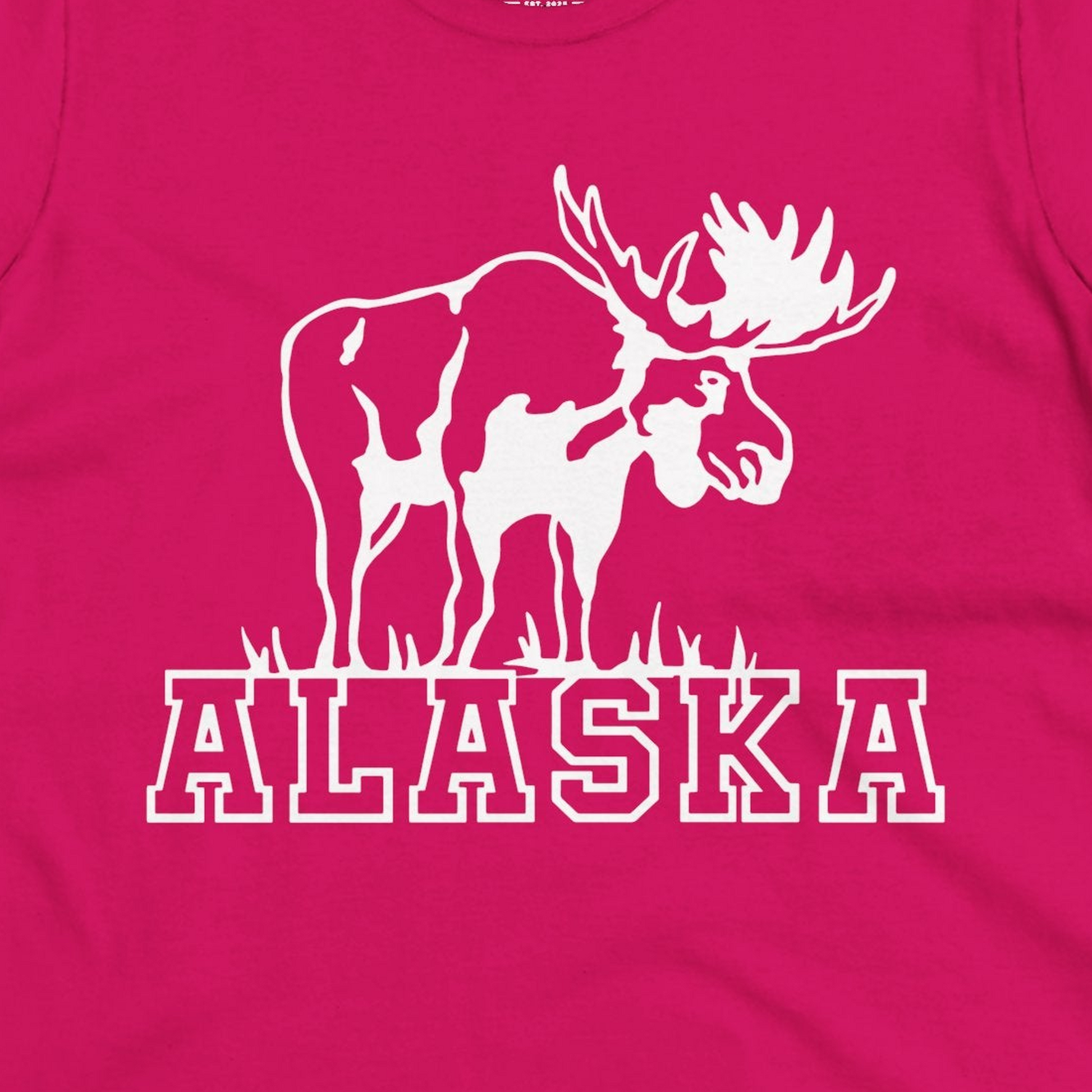 Alaska Moose Silhouette Shirt Ladies T-Shirt – Heliconia – Alaska Cruise Shirts Close Up