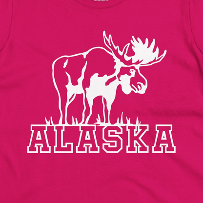 Alaska Moose Silhouette Shirt Ladies T-Shirt – Heliconia – Alaska Cruise Shirts Close Up