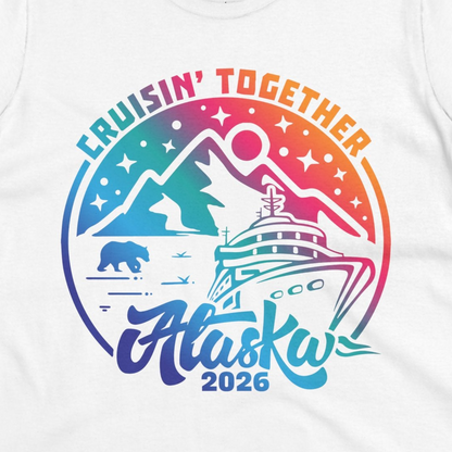 Alaska Cruise Adventure Mountains Wildlife Retro Family Group Shirt 2026 — Ladies Tee Ladies T-Shirt – White – Alaska Cruise Shirts Close Up