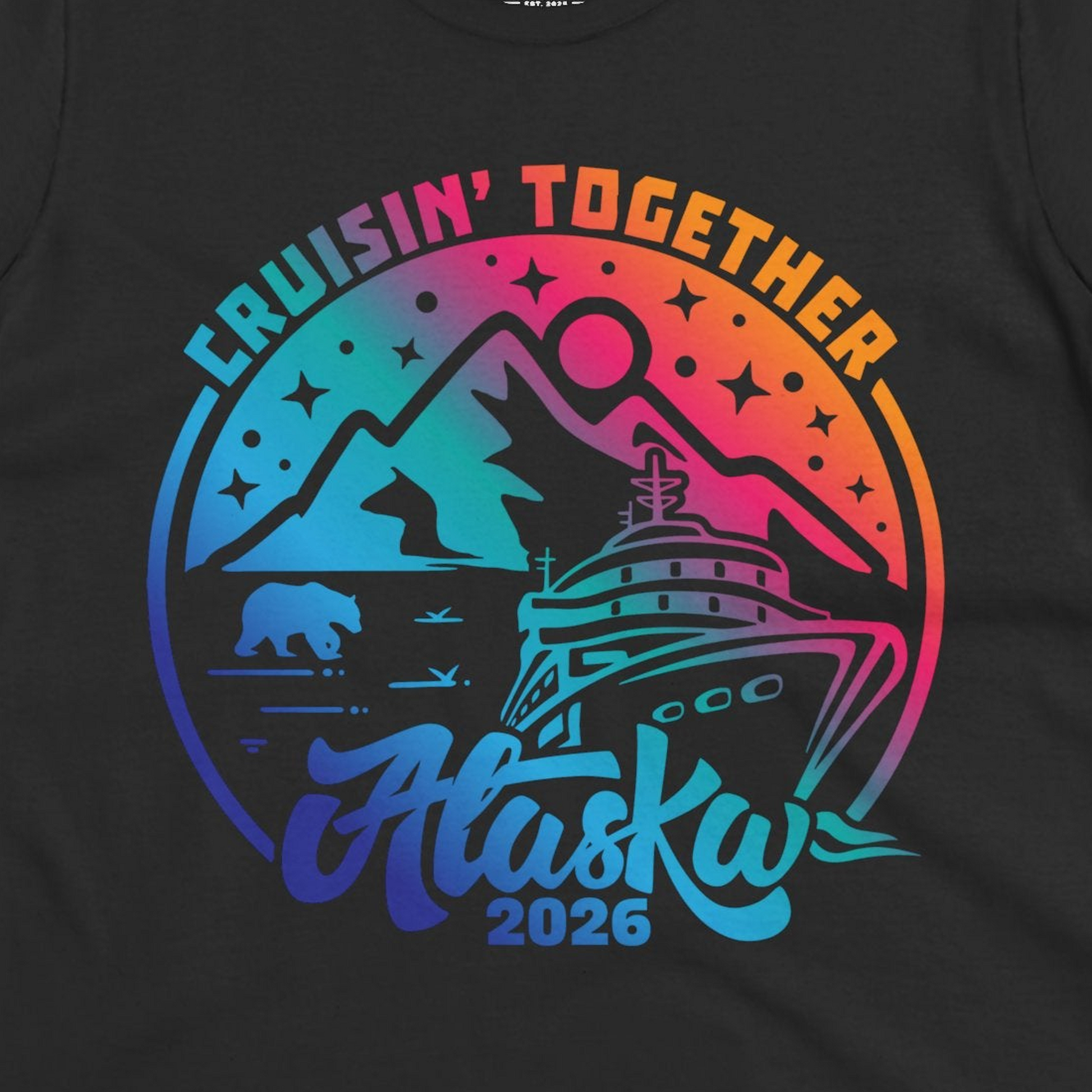 Alaska Cruise Adventure Mountains Wildlife Retro Family Group Shirt 2026 — Ladies Tee Ladies T-Shirt – Black – Alaska Cruise Shirts Close Up