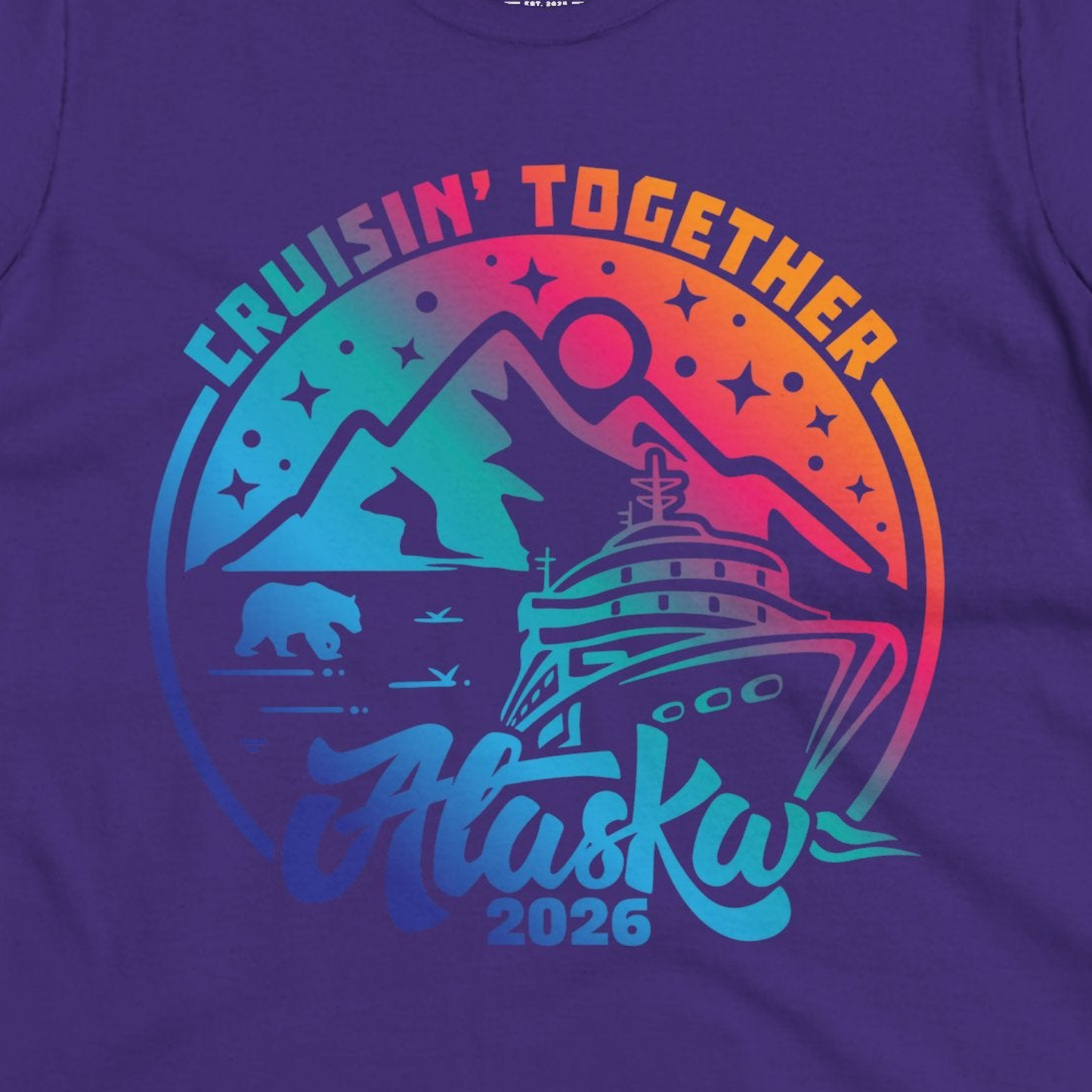 Alaska Cruise Adventure Mountains Wildlife Retro Family Group Shirt 2026 — Ladies Tee Ladies T-Shirt – Purple – Alaska Cruise Shirts Close Up
