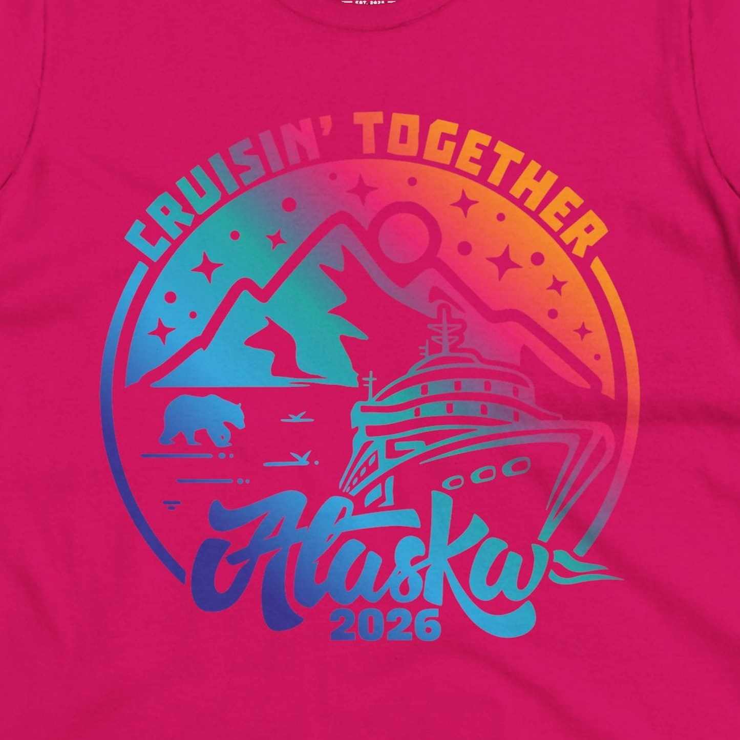 Alaska Cruise Adventure Mountains Wildlife Retro Family Group Shirt 2026 — Ladies Tee Ladies T-Shirt – Heliconia – Alaska Cruise Shirts Close Up