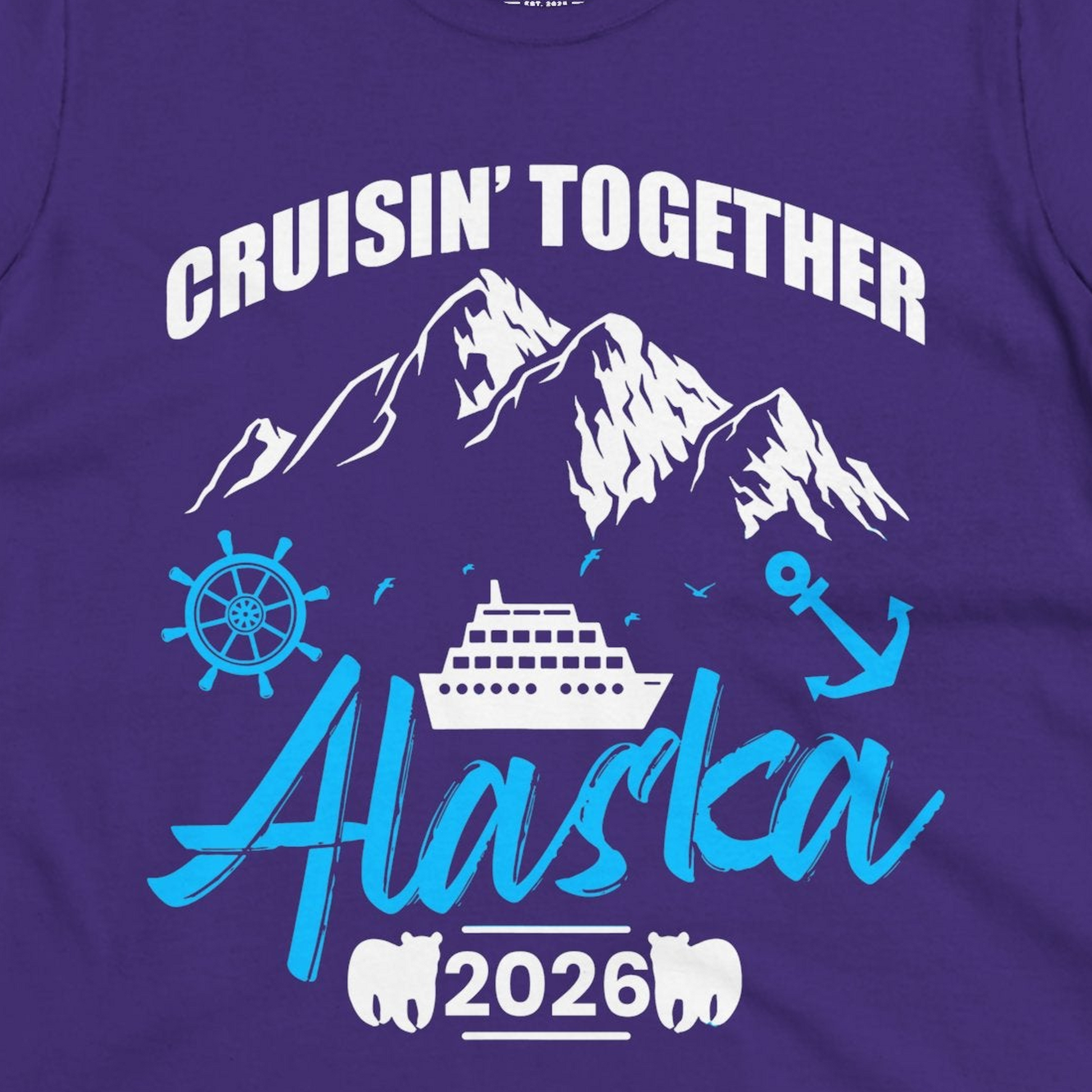 Alaska Cruise Group Adventure Shirt Ladies T-Shirt – Purple – Alaska Cruise Shirts Close Up