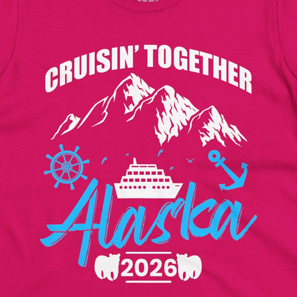 Alaska Cruise Group Adventure Shirt Ladies T-Shirt – Heliconia – Alaska Cruise Shirts Close Up