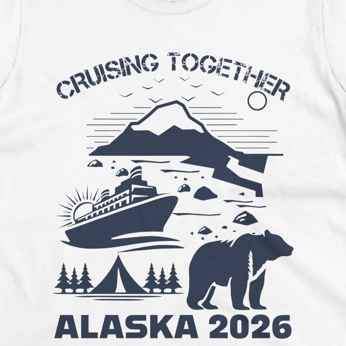 Alaska Cruise 2026 Family Adventure Bear Mountain Nature Shirt — Ladies Tee Ladies T-Shirt – White – Alaska Cruise Shirts Close Up