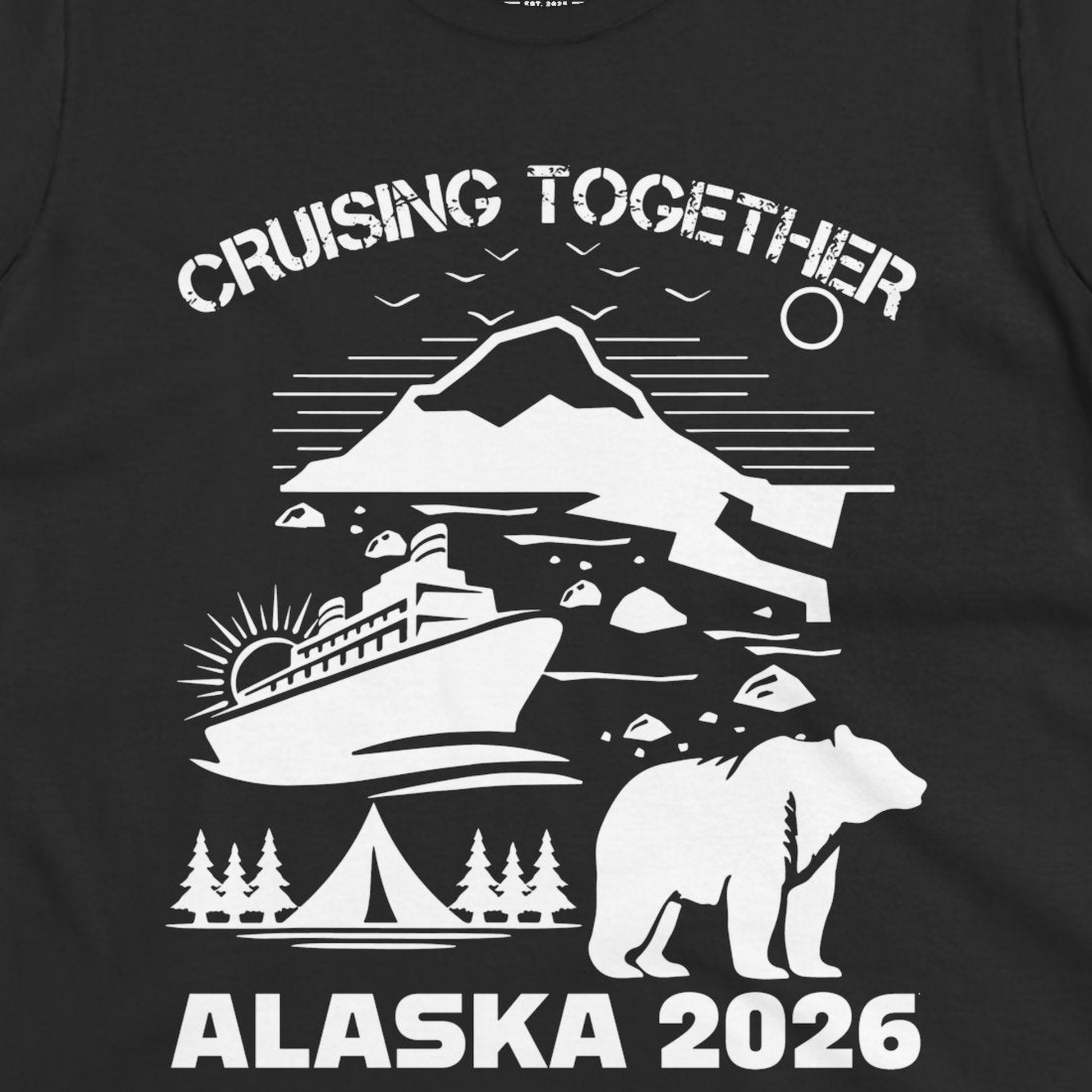 Alaska Cruise 2026 Family Adventure Bear Mountain Nature Shirt — Ladies Tee Ladies T-Shirt – Black – Alaska Cruise Shirts Close Up