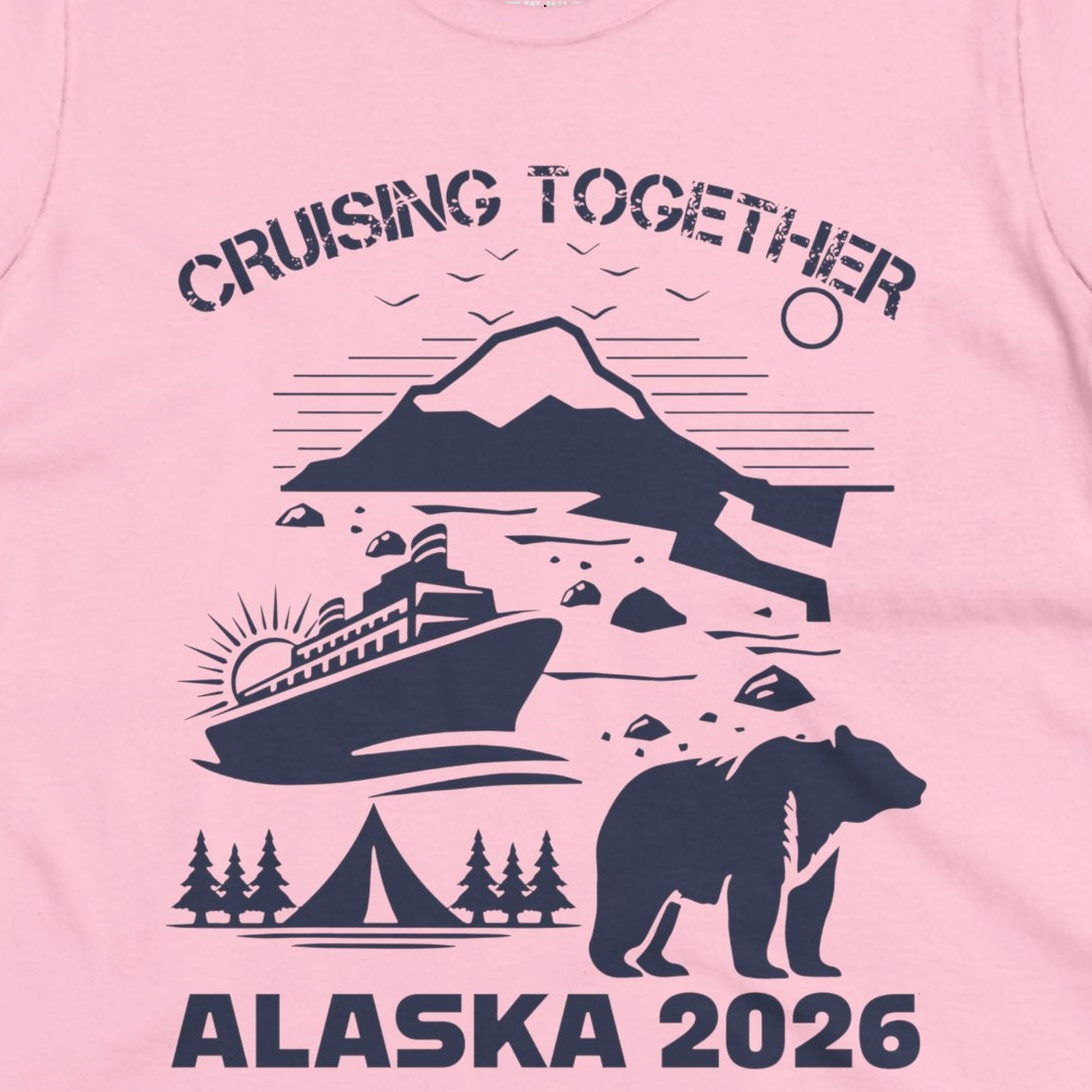 Alaska Cruise 2026 Family Adventure Bear Mountain Nature Shirt — Ladies Tee Ladies T-Shirt – Light Pink – Alaska Cruise Shirts Close Up