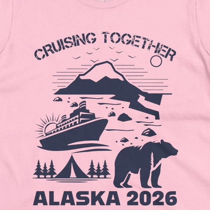 Alaska Cruise 2026 Family Adventure Bear Mountain Nature Shirt — Ladies Tee Ladies T-Shirt – Light Pink – Alaska Cruise Shirts Close Up