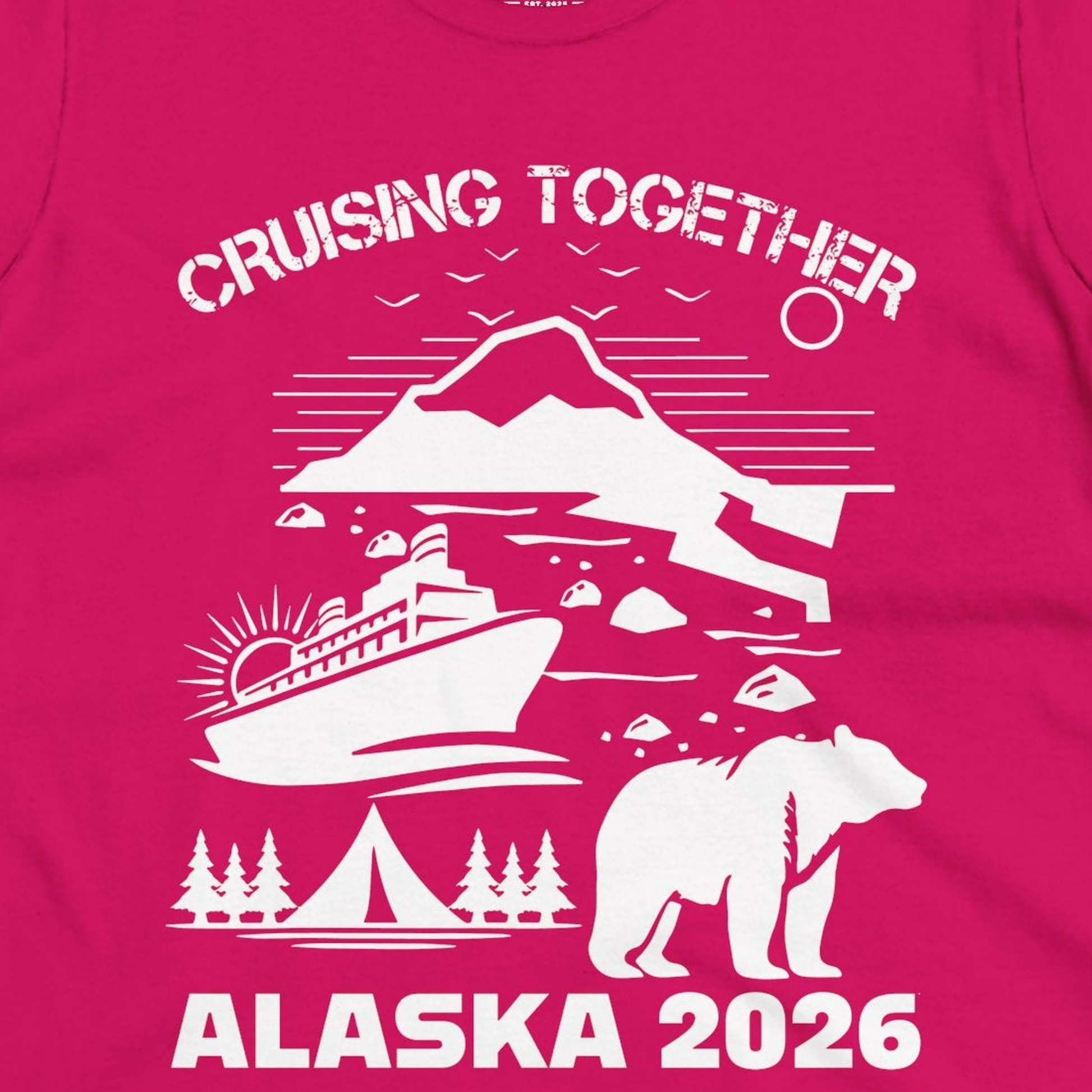 Alaska Cruise 2026 Family Adventure Bear Mountain Nature Shirt — Ladies Tee Ladies T-Shirt – Heliconia – Alaska Cruise Shirts Close Up