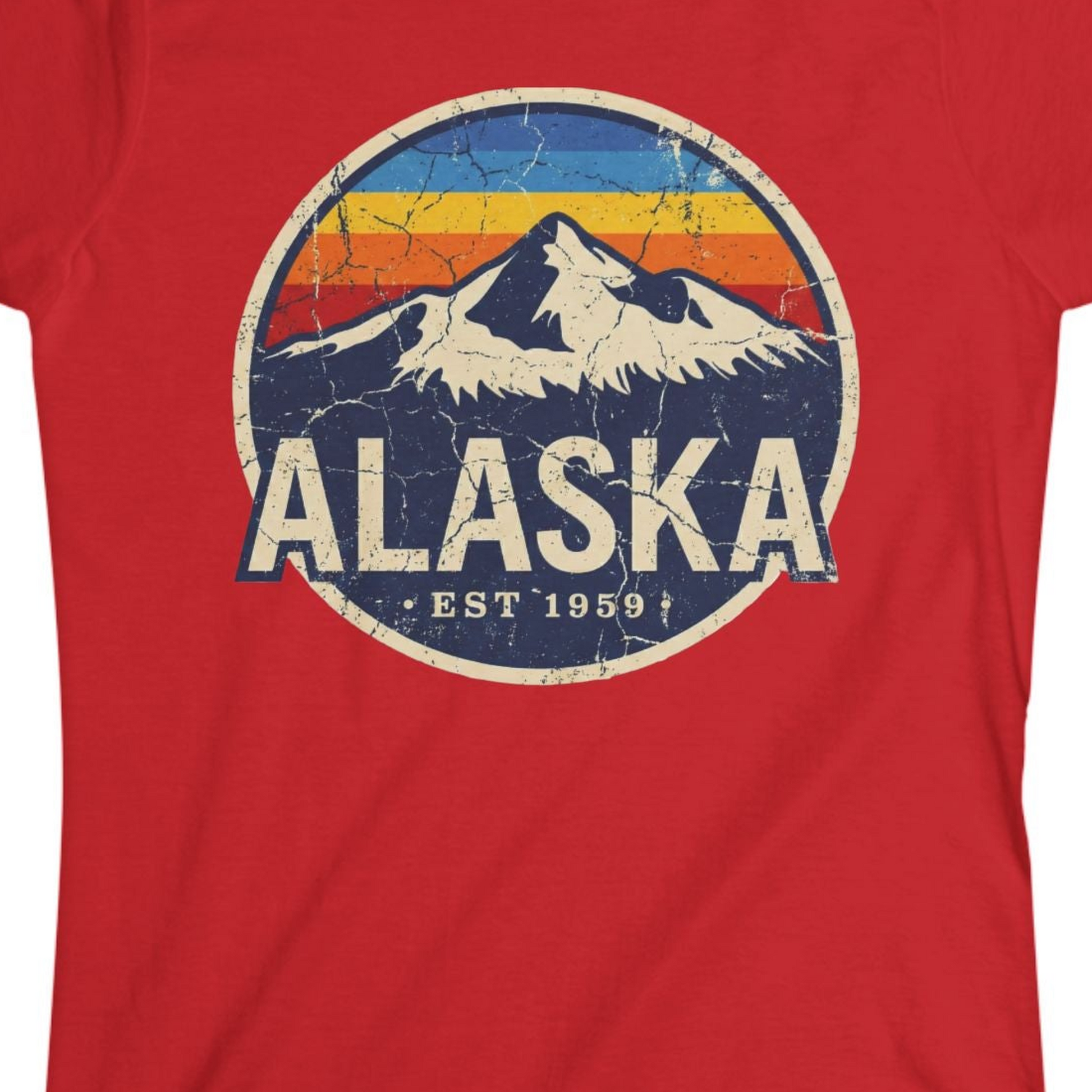 Alaska Vintage Shirt Ladies T-Shirt – Red – Alaska Cruise Shirts Close Up