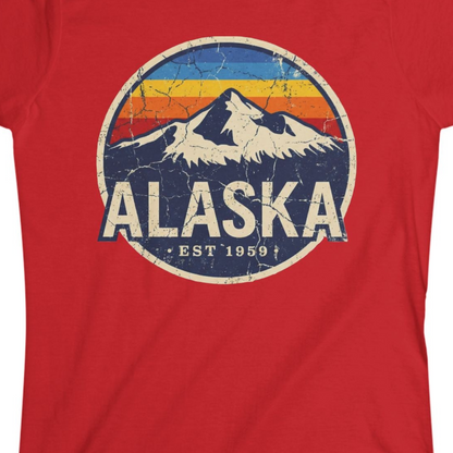 Alaska Vintage Shirt Ladies T-Shirt – Red – Alaska Cruise Shirts Close Up