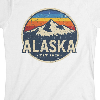 Alaska Vintage Shirt Ladies T-Shirt – White – Alaska Cruise Shirts Close Up