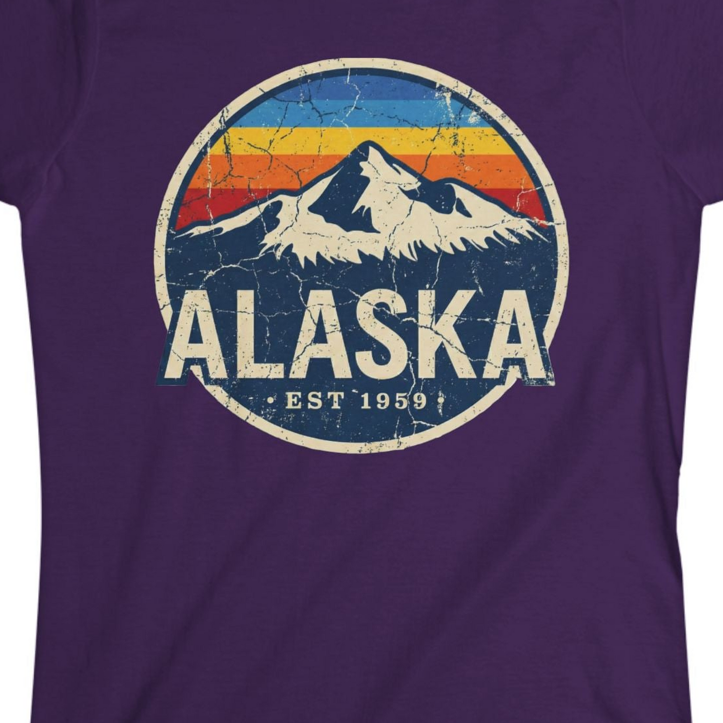 Alaska Vintage Shirt Ladies T-Shirt – Purple – Alaska Cruise Shirts Close Up