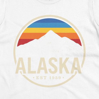 Alaska Vintage Mountain Sunset Shirt Ladies T-Shirt – White – Alaska Cruise Shirts Close Up